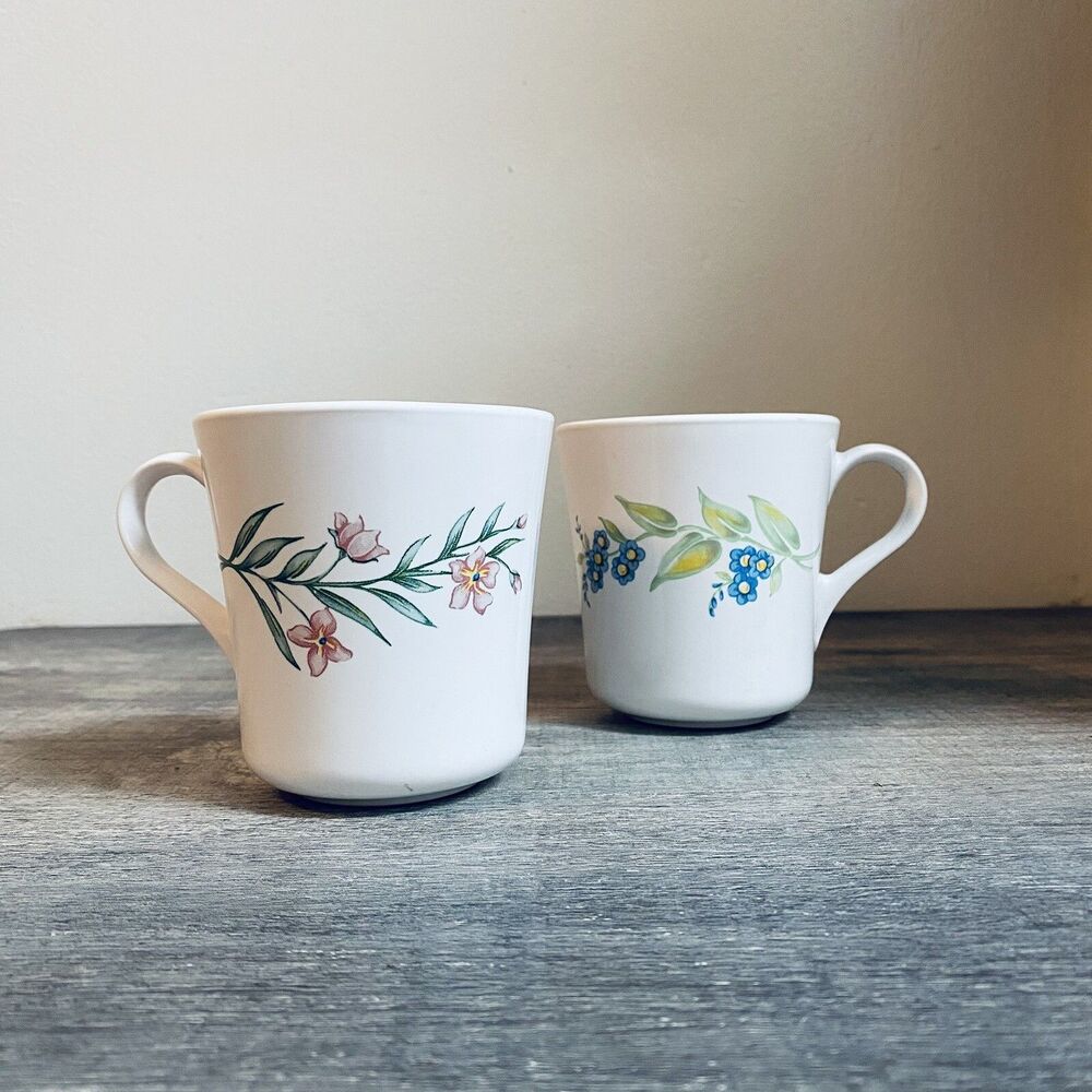 2 My Garden Corelle Coffee Mugs Made in USA by Corning Retired Pattern